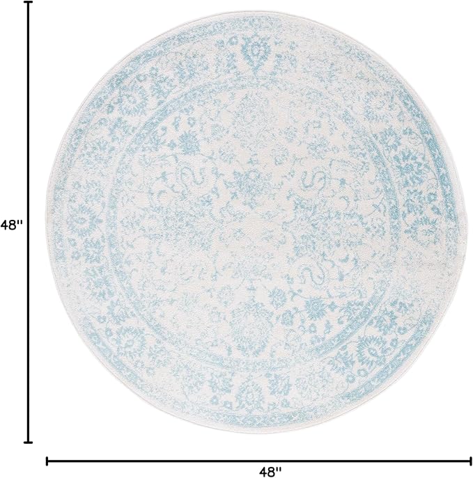 SAFAVIEH Adirondack Collection Area Rug - 4' Round, Ivory & Light Blue, Distressed Vintage Floral Design, Non-Shedding & Easy to Clean, Ideal for Living Room, Bedroom, Dining Space (ADR109L)