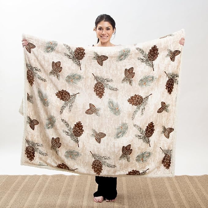 CARSTENS, INC. Ultra Premium Super Soft Plush Sherpa Fleece Oversized Throw Blanket 54" x 68", Pinecone