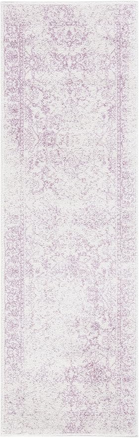SAFAVIEH Adirondack Collection Runner Rug - 2'6" x 10', Ivory & Lavender, Distressed Vintage Floral Design, Non-Shedding & Easy to Clean, Ideal for Hallway, Foyer, Entryway, Bedroom (ADR109U)