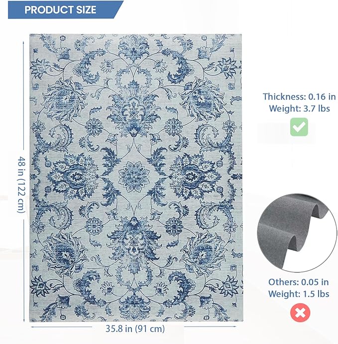 Chair Mat for Hardwood Floor, 36" x 48"Desk Mat for Hard Wood & Tile, Anti-Slip Hard Floor Protector Rolling Chair Mat, Protector for Home Office, Blue Flower