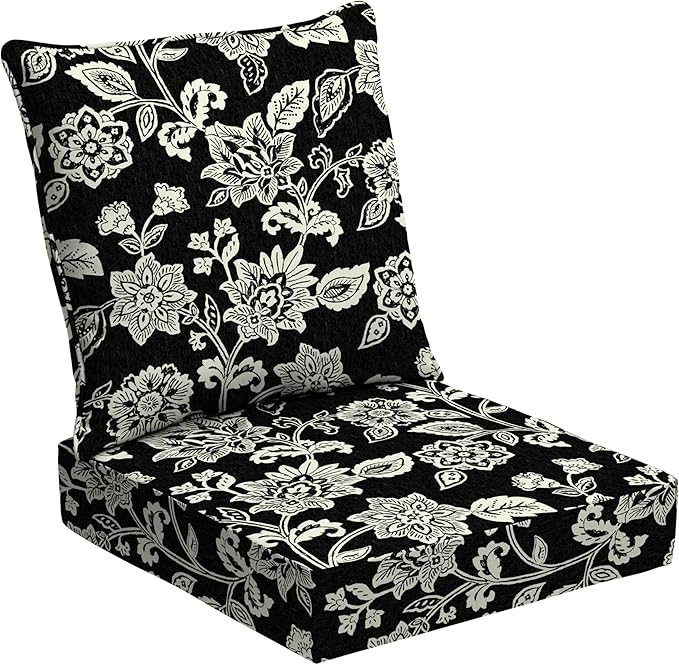 Arden Outdoor Foam Deep Seat Cushion Set, 24 in x 24 in, Weather-Proof, Rain-Proof, Fade Resistant Patio Cushion, Bottom and Back Cushion for Chair, Sofa, and Couch Ashland Black Jacobean