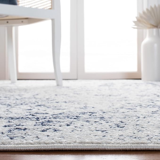 SAFAVIEH Adirondack Collection Area Rug - 6' Square, Ivory & Navy, Distressed Vintage Floral Design, Non-Shedding & Easy to Clean, Ideal for Living Room, Bedroom, Dining Space (ADR109M)