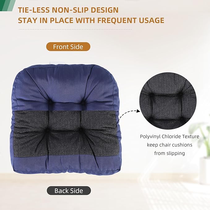 RACE LEAF 17" x 17" Patio Chair Cushions Navy - Outdoor/Indoor Tufted Memory Foam Chair Pads Set of 2, Water-Resistant Olefin Chair Seat Cushion Non-Slip Backing