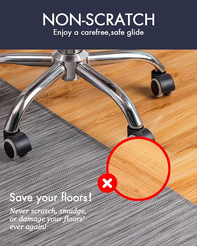 Office Chair Mat for Hardwood Floor Under Desk Computer Rolling Chair Mat for Wood/Tile Floor Non-Slip Heavy Duty Desk Rug PVC Plastic Hard Floor Protector 48" x 60" (Gray)