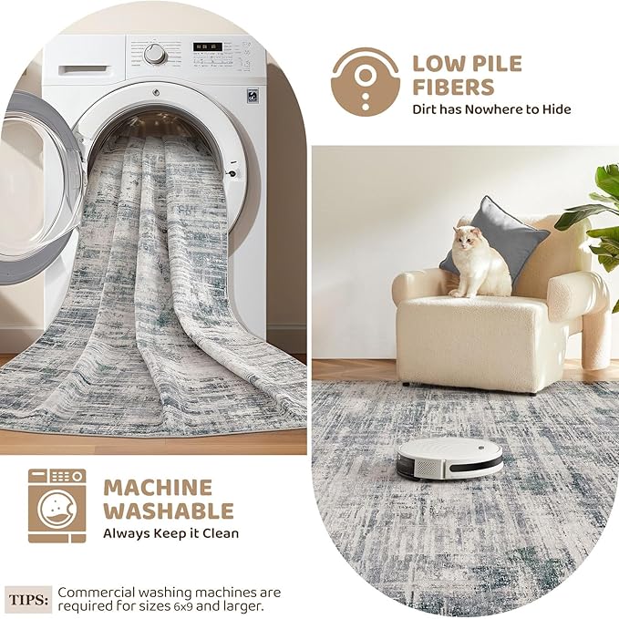Area Rug for Living Room: 5x7 Washable Neutral Abstract Modern Soft Rugs Non Slip Indoor Floor Stain Resistant Carpet for Bedroom Dining Room Office Nursery - Gray