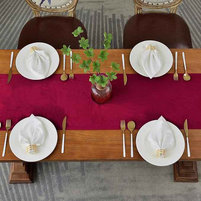 BALCONY & FALCON Velvet Table Runner 14"x118" Red Luxury Machine Washable Farmhouse Vintage Runner for Table Dining, Party, Wedding, Birthday, Easter, Thanksgiving & Christmas & Home Décor