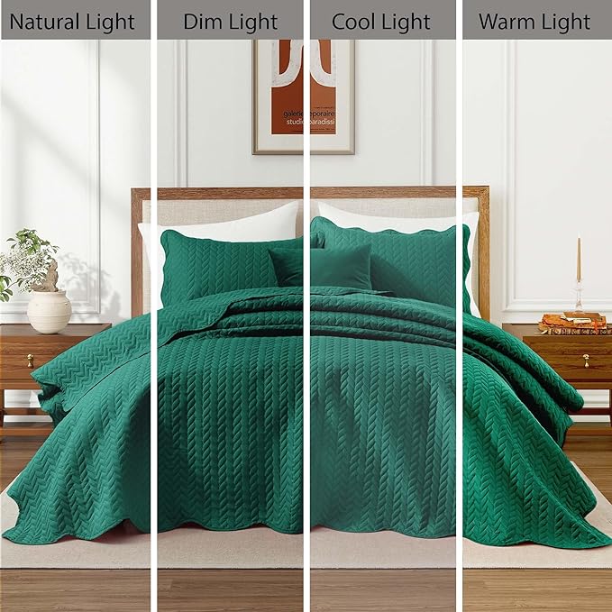 IR Imperial Rooms California King Quilt Bedding Set Size (118"x106") + 2 Pillow Shams (20" x 36"+ 2") - 3 Pcs All Season Reversible Microfiber Coverlet Embossed Quilt Bedspread (Emerald)