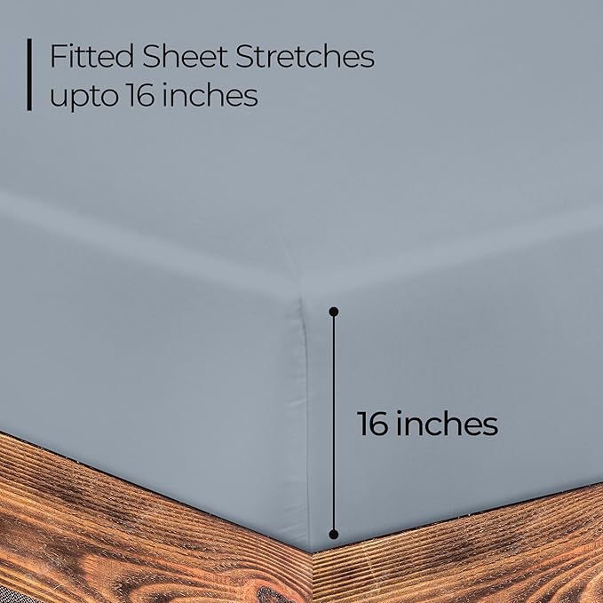 ROYALE LINENS 300 Thread Count 100% Long Staple Combed Cotton Fitted Sheet Full - Super Soft Deep Pocket Bottom Sheet - Fitted Sheets Only - Elastic Sheets (Full, Lake Blue)