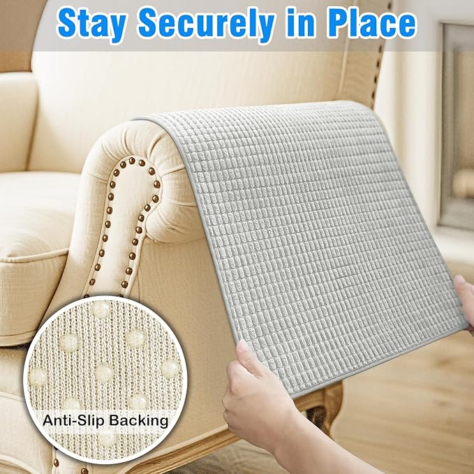 Couch Arm Covers, Sofa Arm Covers, Waterproof Armrest Cover for Sofa, Armchair, Loveseat, Headrest Cover, Non-Slip Recliner Arm Cover, Arm Chair Covers Set of 2 (Light Gray, 23"×19")