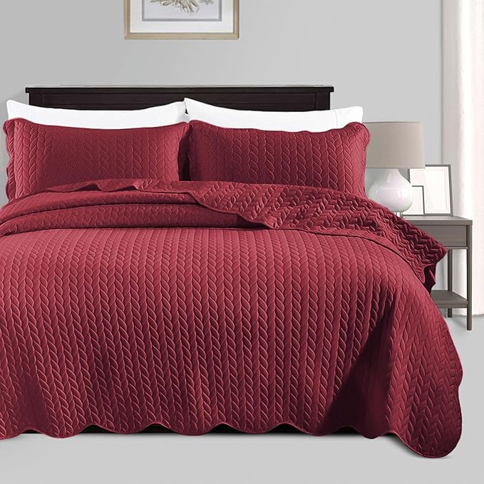 IR Imperial Rooms California King Quilt Bedding Set Size (118"x106") + 2 Pillow Shams (20" x 36"+ 2") - 3 Pcs All Season Reversible Microfiber Coverlet Embossed Quilt Bedspread (Burgundy)