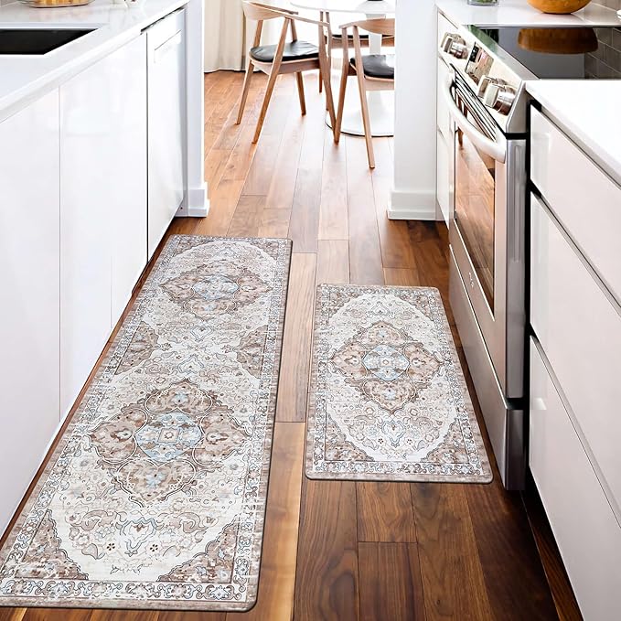 Ileading Anti Fatigue Kitchen Rugs Sets of 2 Cushioned Kitchen Mats for Floor Waterproof Kitchen Mat Set Non Slip Comfort Standing Mat for Kitchen, Office, Sink, Laundry