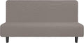 Easy-Going Stretch Futon Slipcover Armless Futon Bed Cover Furniture Protector Without Armrests with Elastic Bottom for Kids, Soft Jacquard Fabric Small Checks (Large, Taupe)