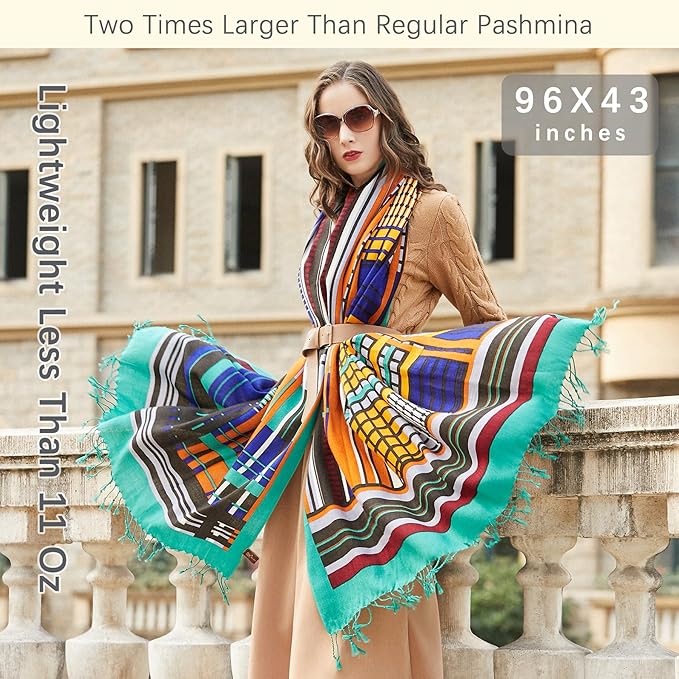 DANA XU 100% Merino Wool Pashmina Shawl for Women 96"x43", Oversized Cashmere Wrap with Tassels, Floral Travel Blanket Cape