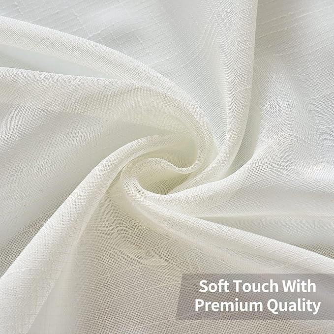 MIULEE 2 Panels Natural Linen Semi Sheer Window Curtains Elegant Solid Ivory Drapes Grommet Top Window Voile Panels Linen Textured for Bedroom Living Room (52X90 Inch)