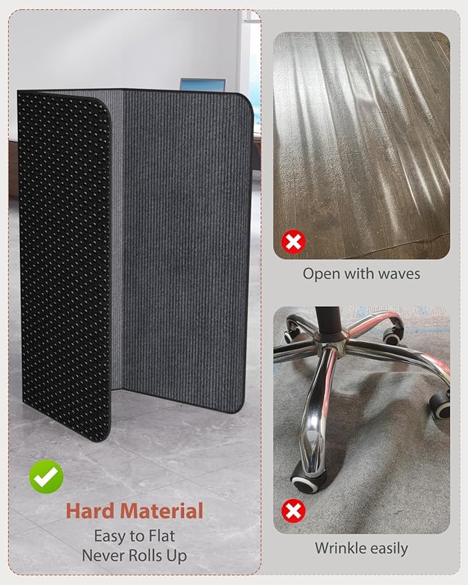 Blvornl Office Chair Mat for Hardwood Floor and Low Pile Carpet, 45" x 53" Corduroy Surface Desk Rolling Chair Mat for Hard Floors, Heavy Duty Carpeted Floor Protector Rug for Home Office, Dark Grey