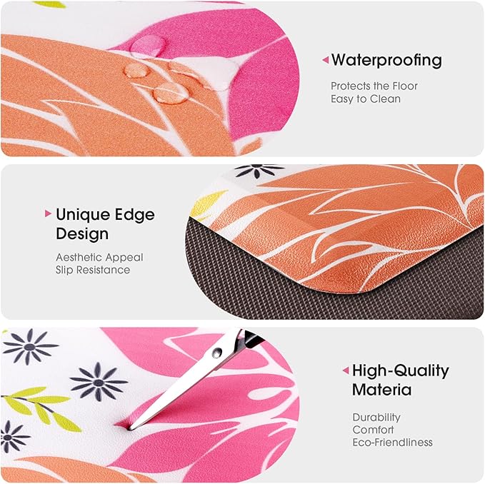 Kitchen Mats for Floor,Cushioned Rug Anti-Fatigue Mats for Kitchen Decor Accessories,Waterproof Non-Slip Mat and Rug for Office,Floor,Laundry 17.3"*60",Mutil-Pink