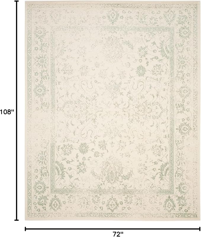 SAFAVIEH Area Rug 6x9 - Adirondack Collection - Ivory & Sage, Distressed Vintage Floral Design, Non-Shedding & Easy to Clean, Ideal for Living Room, Bedroom, Dining Space (ADR109V)