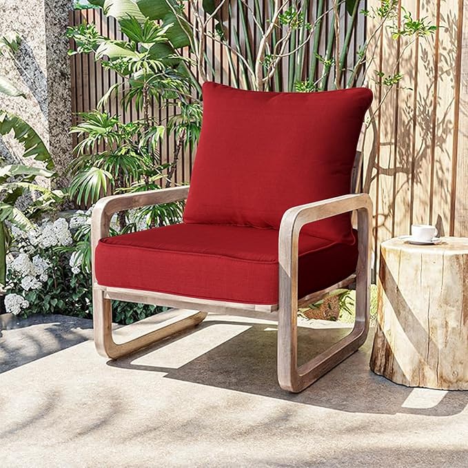 COZYVIDA Outdoor/Indoor 22x24 inch Deep Seat Patio Cushions Set of 2 Resilient Foam Filling Water Repellent Stain-Resistant UV Resistant Weather Resistant Patio Cushions Red