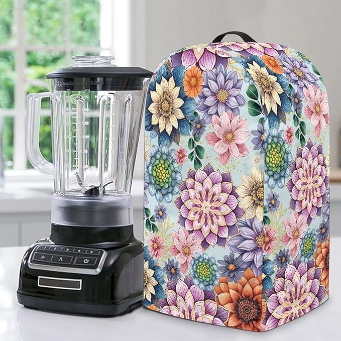 Boho Mandala Flower Blender Dust Cover with Drawstring Field Stand Mixer or Coffee Maker Cover Anti Fingerprint Polyester Appliance for Home Kitchen Decor