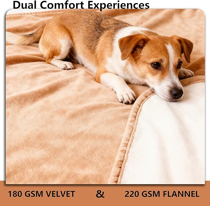 Waterproof Blanket for Bed, Leak Proof Dog Couch Blankets Reversible, Pet Throw Sofa Furniture Protector Machine Washable-82 x120,Orange+Cream