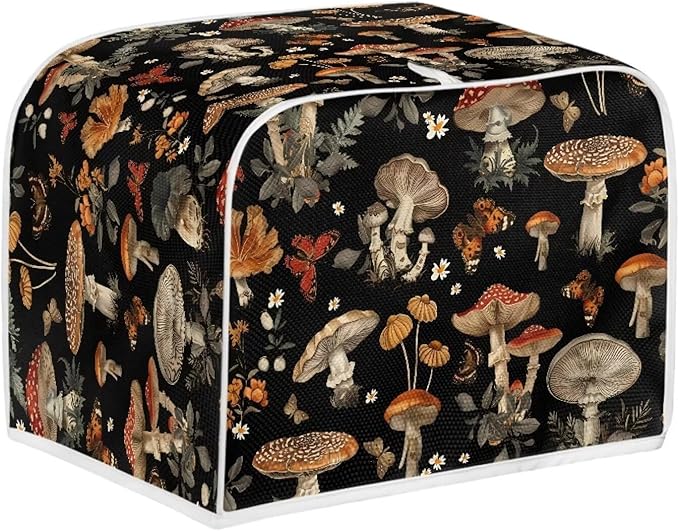 Mushroom Printed 2 Slice Kitchen Machine Covers, Dustproof Toaster Cover Fits Most Standard Toaster, Small Kitchen Appliance, Bread Maker Protector