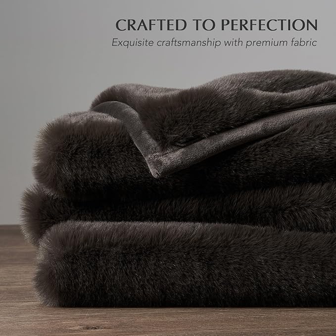 EVERGRACEHOME Ultra Soft Luxury Fluffy Mink Faux Fur Throw Blanket, Thick Warm Fall Winter Blankets for Bed, Couch, Cozy Plush Reversible Blanket for Chair, Sofa (Dark Brown, 60"x80")
