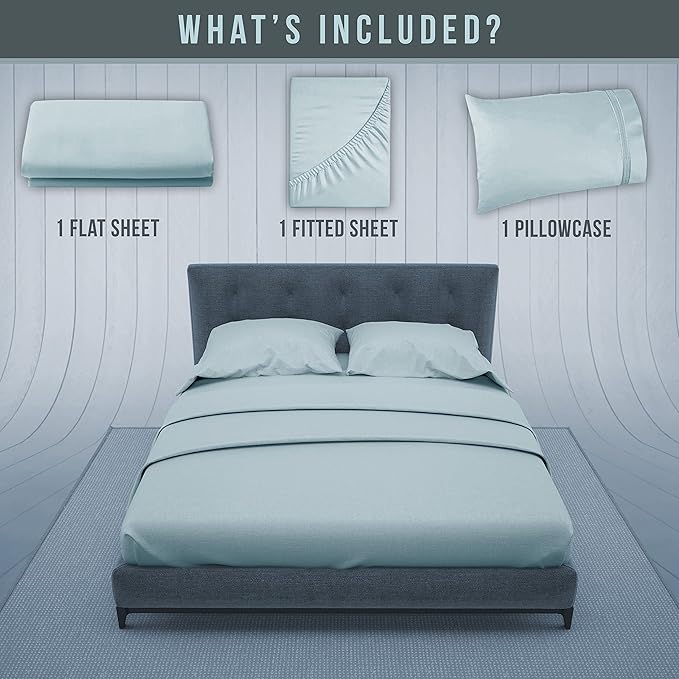 Twin Sheets Set - Luxury Hotel Bed Sheets - Soft Cooling Sheet with Elastic Corner Straps - Deep Pockets Microfiber Bedsheet - Bedding Sheet & Pillowcases - 3 PC (Twin Size, Light Blue)
