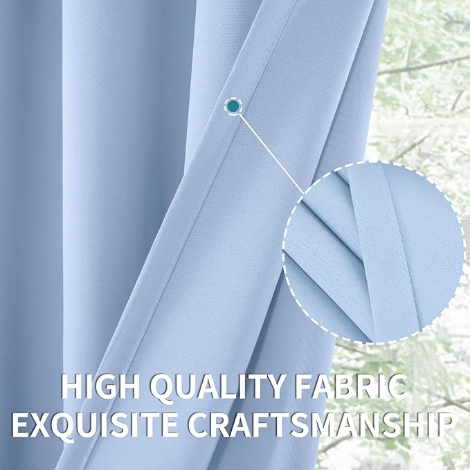 BGment Baby Blue Room Darkening Curtains 54 Inches Length for Kids Bedroom - Thermal Insulated Rod Pocket Short Window Curtain for Bathroom Kitchen, 42 x 54 Inch, 2 Panels