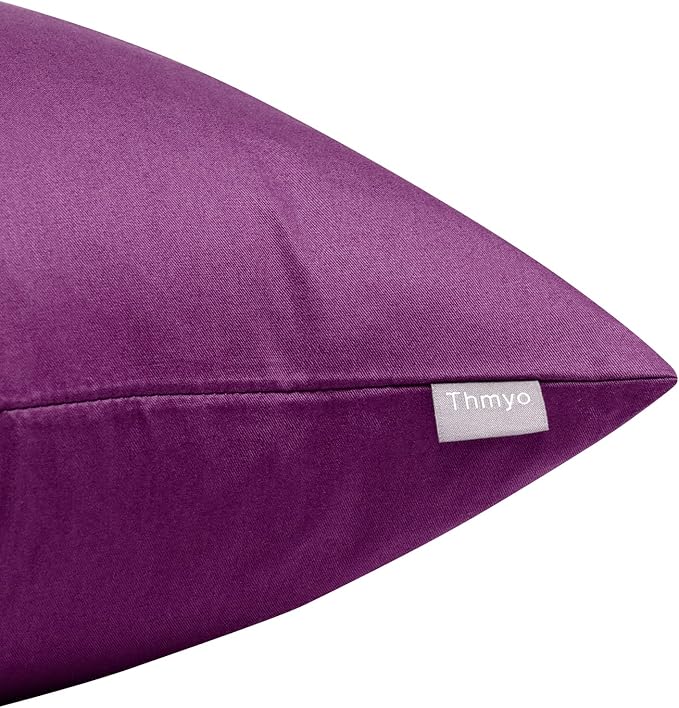 Thmyo 4-Pack 100% Cotton Lumbar Comfortable Solid Decorative Throw Pillow Case Rectangle Cushion Cover Pillowcase DIY Throw Pillowcase(12x20inch/30x50cm,Dark Reddish Purple)
