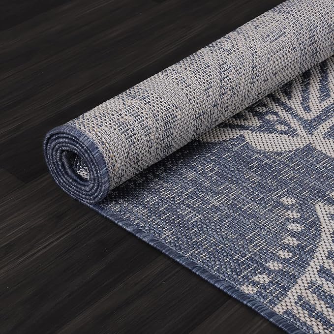Medallion Outdoor Rug 8x10 Washable Outside Carpet for Indoor Patio Porch Waterproof Easy Cleaning Non Shedding Area Rugs Blue 8 x 10