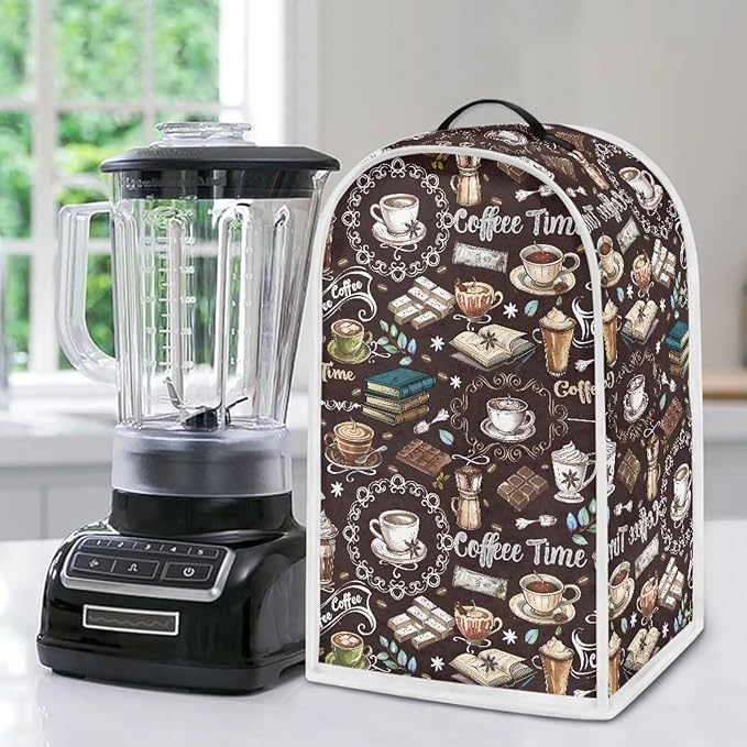 Talayituse Coffee Chocolate Book Print Blender Dust Cover with Handle, Stand Mixer or Coffee Maker Appliance Covers Anti Fingerprint Dust Proof Stain Resistant Blender Cover for Home Kitchen