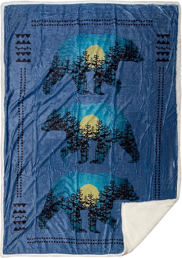 CARSTENS, INC. Ultra Premium Super Soft Plush Sherpa Fleece Oversized Throw Blanket 54" x 68", Three Bears