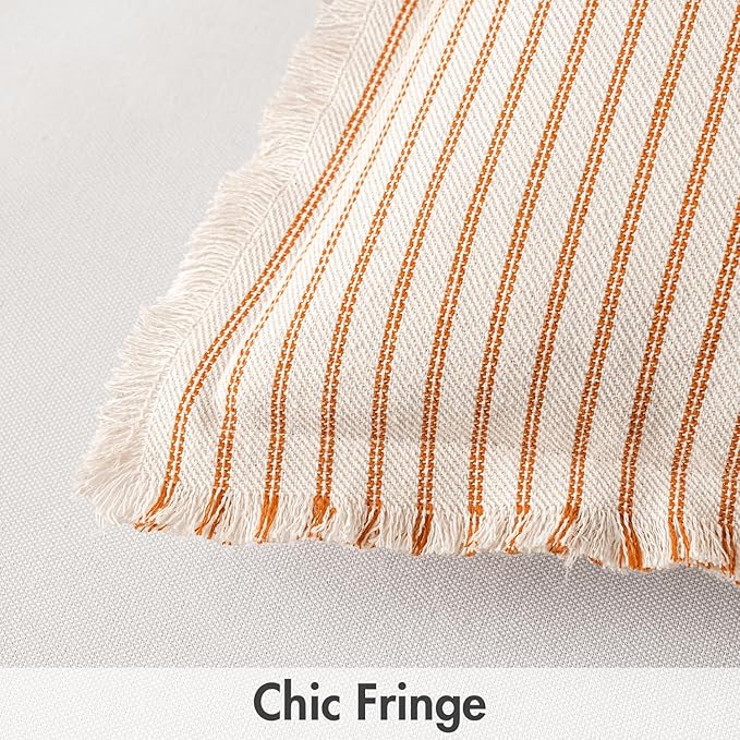 MIULEE Pack of 2 Orange Pillow Covers26x26 Inch Striped Farmhouse Couch Throw Pillow Covers with Fringe Chic Linen Decorative Cushion Covers for Halloween Sofa Living Room Bed Outdoor Home Decor