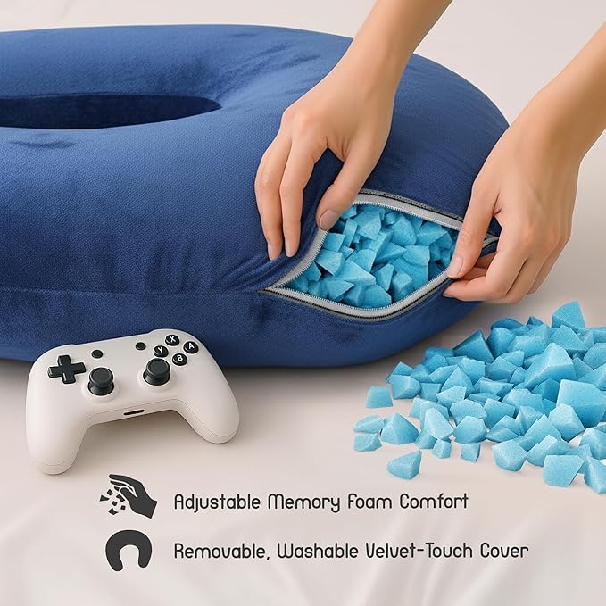 MELLO Lap Pillow for Reading – Memory Foam Gaming Pillow for Lap, Crochet, Crafting, Knitting, Elbow and Arm Support Cushion for Rest in Couch and Bed (Navy Blue, Standard)
