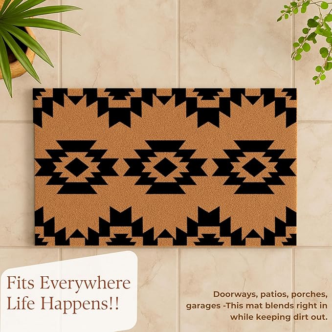 Coir Door Mats 17" X 30", Non-Slip Sturdy, PVC Backed Heavy Duty, Easy to Clean, Ideal for Door Entrance, Patio, Porch, Backyard, Garages, Geometric Boho