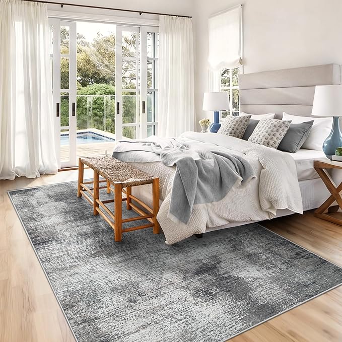 5x7 Area Rugs for Living Room: Washable Rug Modern Abstract Neutral Soft Rugs Non-Slip Low-Pile Indoor Floor Carpet for Bedroom Dining Room Nursery (Grey, 5'x7')
