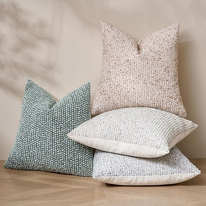 Striped Euro Sham Pillow Covers 26x26 Set of 2 Cream Grey Textured Boucle Chic Morden Boho Accent Farmhouse Square Decorative Couch Throw Pillow Covers for Home Decor Bed Sofa Living Room
