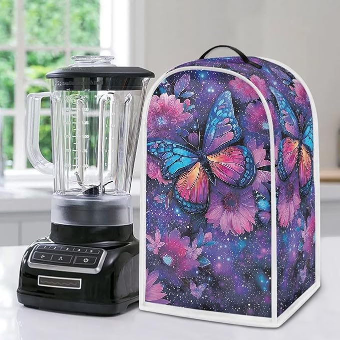 Talayituse Butterfly Galaxy Flower Print Blender Dust Cover, Fingerprint Protection Cover for Stand Mixer or Coffee Machine, Home Kitchen Appliance Covers for Stain Dust Resistant Supplies