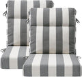 Outdoor Separate High Back Chair Cushion Seat Pads, 2-Pack 44 x 21 Inch Water-Repellent & Fade-Resistant Patio Furniture Cushions with Ties for Adirondack, Rocking Chairs, Gray Stripe