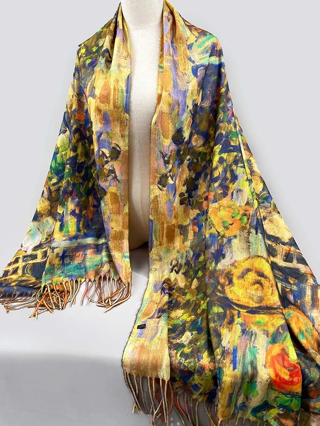 VENVSBEE Reversible Scarf Soft Large Shawl Wrap Blanket Double Sided Art Print Warm Pashmina Stoles Klimt Van Gogh Gifts