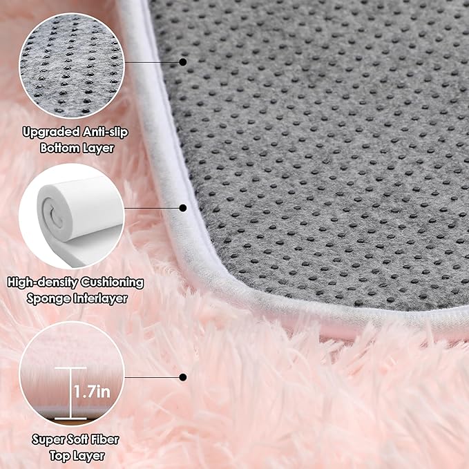 ONASAR Pink Area Rugs for Living Room Girls Bedroom, 5x8 Washable Fluffy Bedside Throw Rug, Soft Cute Plush Shaggy Indoor Floor Carpet for Nursery Kids Boys Teen Dorm Office Home Decor Aesthetic