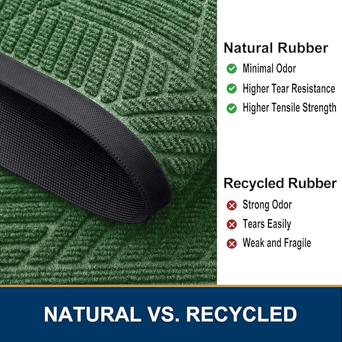 Smiry Front Door Mat Outside Entrance, Heavy Duty Sturdy Natural Rubber Doormat, Trap Dirt and Moisture, Easy Clean Low Profile Mats for Indoor Outdoor Entry, Irregular Triangle (59x24, Green)