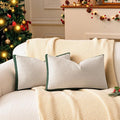 a moment Christmas Dark Green Loop Yarn Linen-Like Pillow Cover Natural Soft Decorative Throw Pillow Case Farmhouse 12x20 Inch, Textured Cushion Cover for Sofa Bed, Wrinkle-Resistant Home Decor