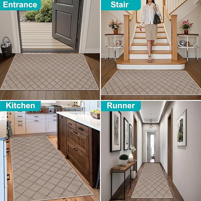 Azadx 2'x4' Front Entryway Door Mat Non Slip Indoor Door mats Washable Entry Mats Welcome Doormat Dirt Trapper for House Entry Low Profile Doormat Indoor Entrance Mat
