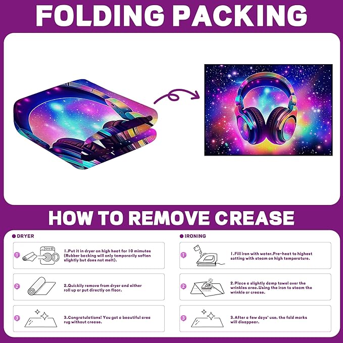 5' X 7' Galaxy Game Area Rug Music Headphone Rugs Colorful Throw Rug Non-Slip Carpet Doormats for Living Room Bedroom Apartment Dorm Floor Mat