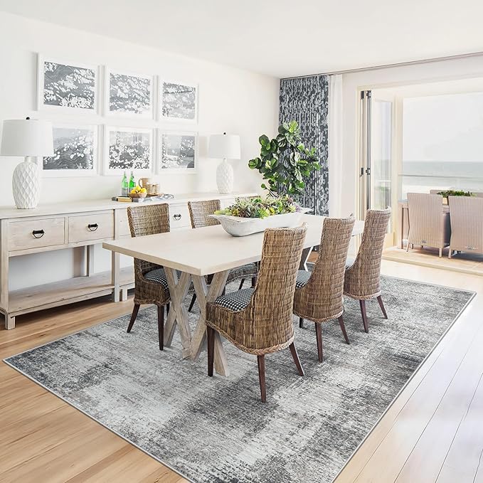 6x9 Area Rugs for Living Room: Washable Rug Modern Abstract Neutral Soft Rugs Non-Slip Low-Pile Indoor Floor Carpet for Bedroom Dining Room Kitchen (Grey, 6'x9')