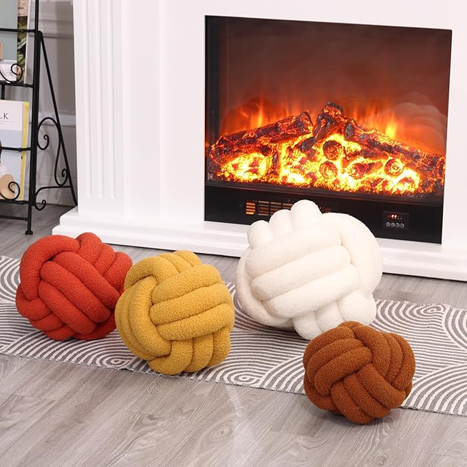 Petrella Knot Pillow Ball Round Throw Pillows Home Decor Cushion Decorative Aesthetic Throw Pillows，Lambswool Grapefruit 8inch