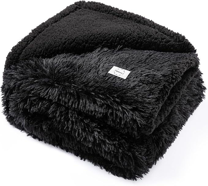 Black Pet Calming Couch Throw Blankets for Dogs Waterproof Dog Blanket Fluffy Long Faux Fur for Little Dog Cat Puppy Mat Washable(Black,XS-28 * 20in)