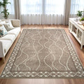 Washable Area Rugs 8x10, Non-Slip Rugs for Living Room Bedroom, Low Pile Large Soft Alfombras, Modern Bordered Home Floor Rugs for Kids Playroom Office Dining Room Farmhouse, Brown