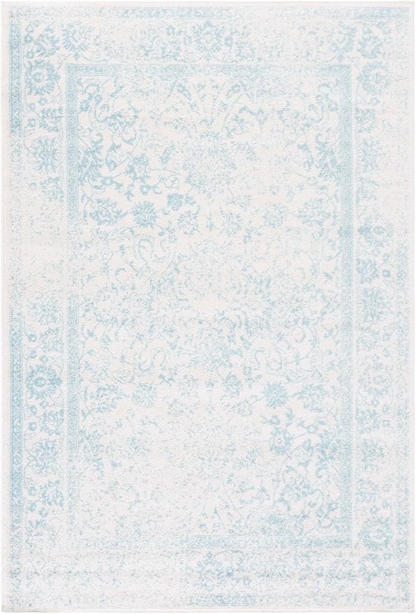 SAFAVIEH Adirondack Collection Area Rug - 5'1" x 7'6", Ivory & Light Blue, Distressed Vintage Floral Design, Non-Shedding & Easy to Clean, Ideal for Living Room, Bedroom, Dining Space (ADR109L)